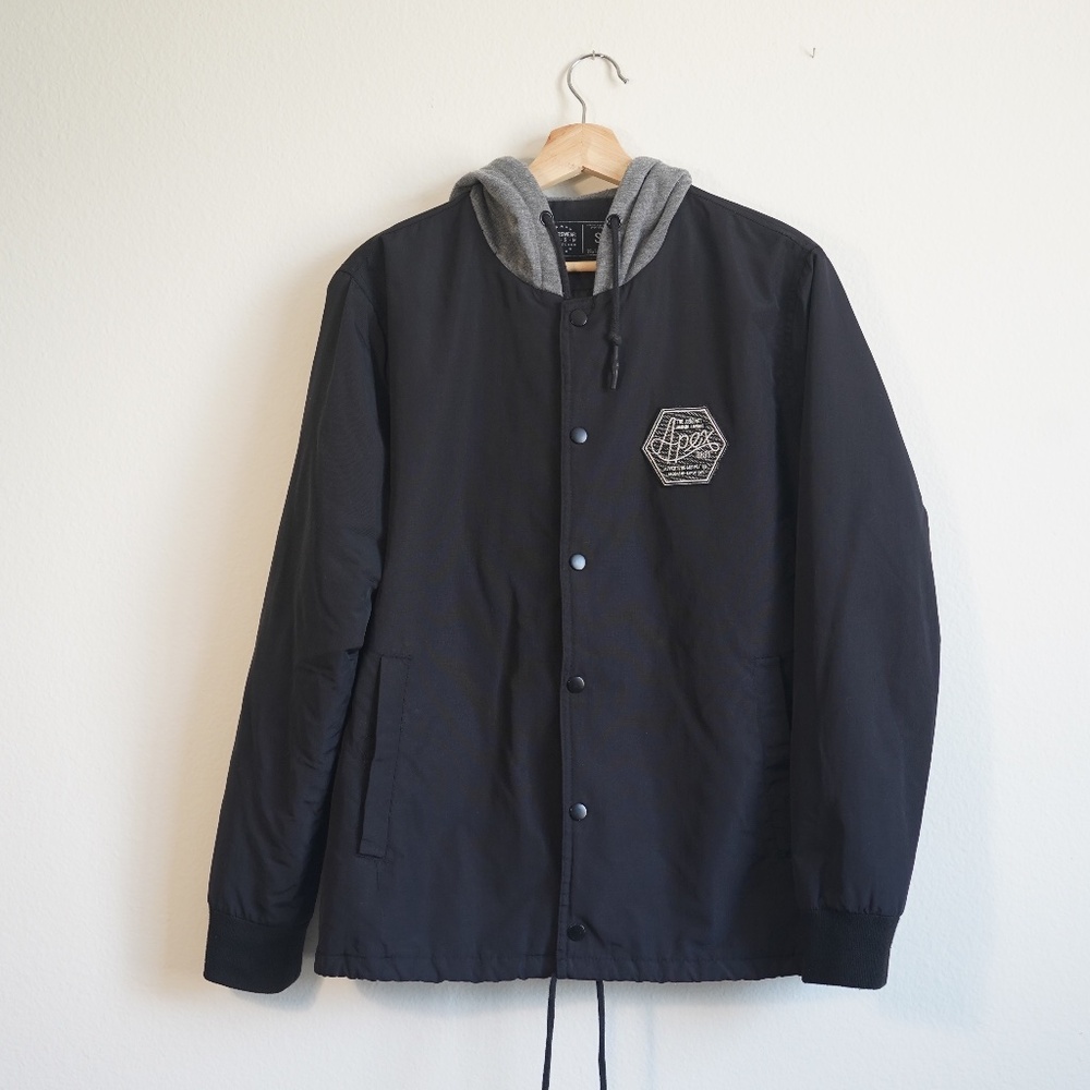 Black Bomber Jacket with Gray Hood - Small